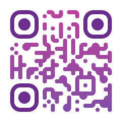 QR code with a pink-to-lavender gradient on extra-rounded, pill-shaped dots